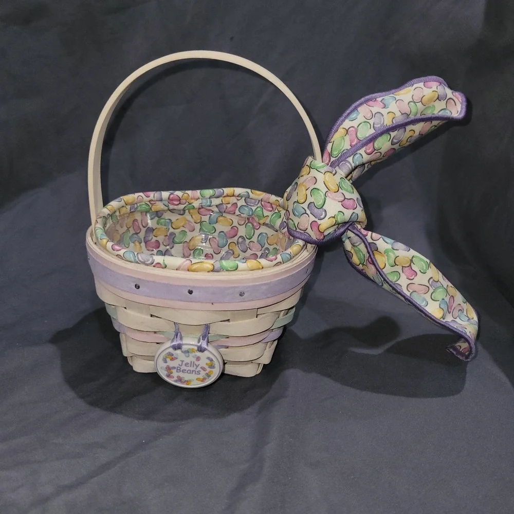 LONGABERGER JELLY BEAN 1999 WHITE WASHED SMALL BASKET COMBO - GENTLY USED